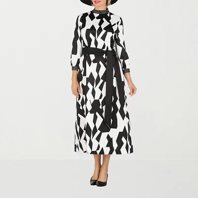 Giovanna Signature Womens 3/4 Sleeve Midi Geometric Plus A-Line Dress