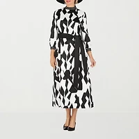Giovanna Signature Womens 3/4 Sleeve Midi Geometric Plus A-Line Dress