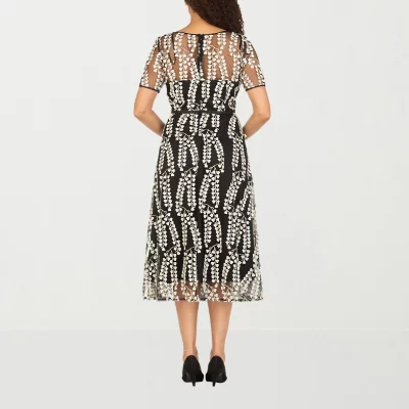 Giovanna Signature Womens Short Sleeve Midi Leaf Plus A-Line Dress