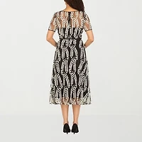 Giovanna Signature Womens Short Sleeve Midi Leaf Plus A-Line Dress