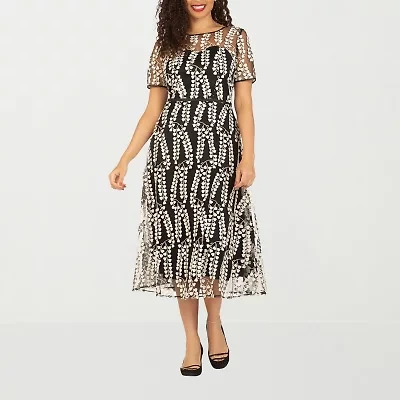 Giovanna Signature Womens Short Sleeve Midi Leaf Plus A-Line Dress