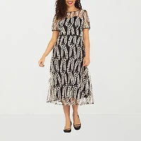 Giovanna Signature Womens Short Sleeve Midi Leaf Plus A-Line Dress