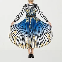Giovanna Signature Womens Long Sleeve Abstract Midi Plus Fit + Flare Dress