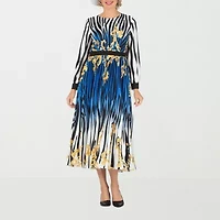 Giovanna Signature Womens Long Sleeve Abstract Midi Plus Fit + Flare Dress