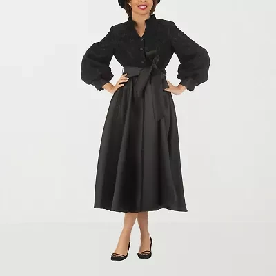 Giovanna Signature Womens Long Sleeve Midi Plus Fit + Flare Dress