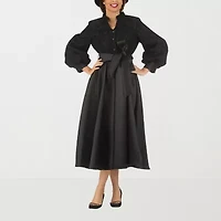 Giovanna Signature Womens Long Sleeve Midi Plus Fit + Flare Dress