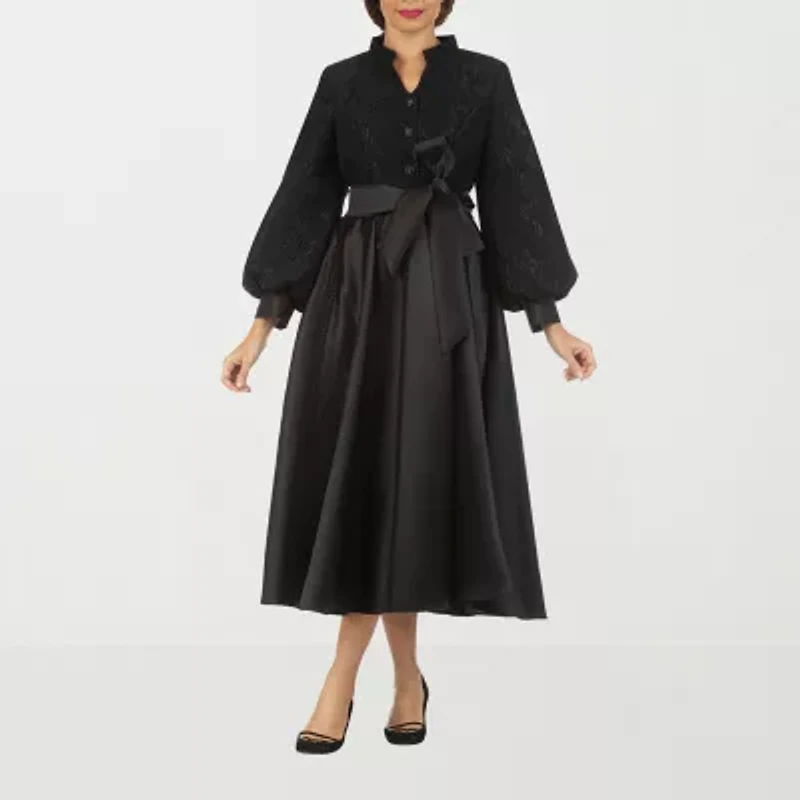 Giovanna Signature Womens Long Sleeve Midi Plus Fit + Flare Dress
