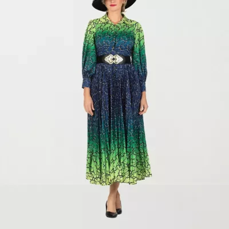 Giovanna Signature Womens 3/4 Sleeve Embellished Ombre Plus Fit + Flare Dress