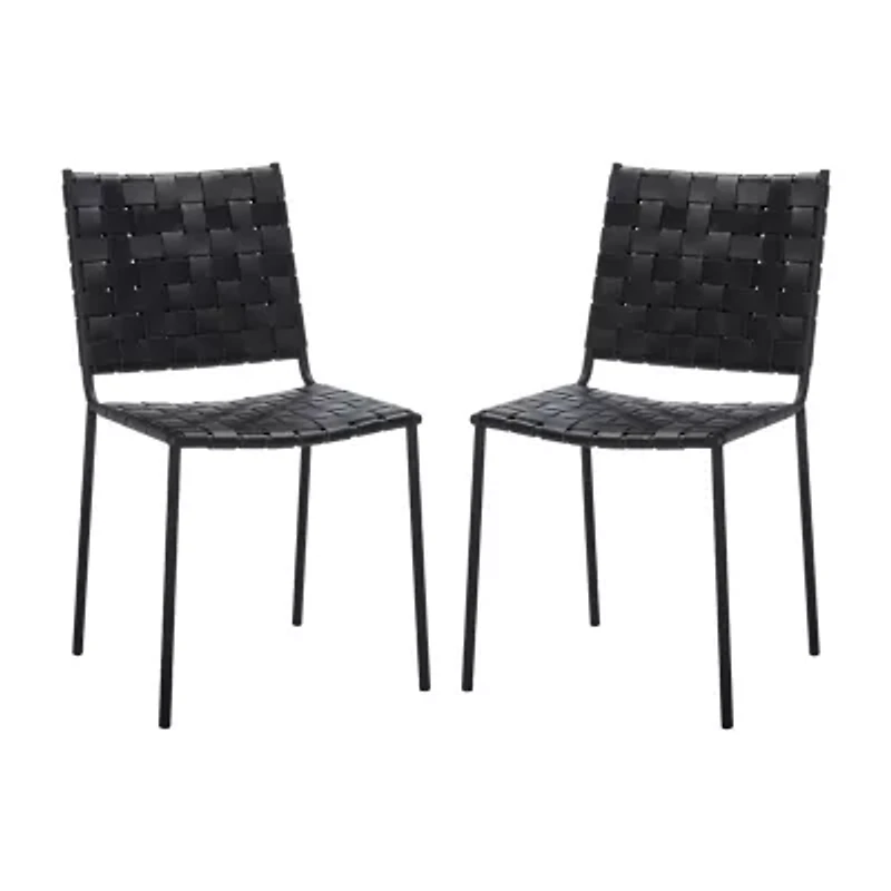 Wesson Leather Basket Woven Dining Chair - Set of 2