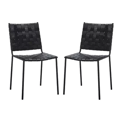 Wesson Leather Basket Woven Dining Chair - Set of 2