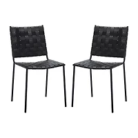Wesson Leather Basket Woven Dining Chair - Set of 2