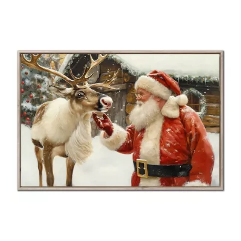 Streamline Art Santa With Reindeer Canvas Art