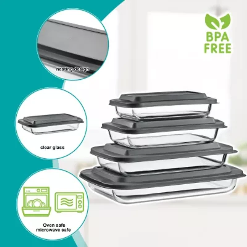 Sorbus Sorbus 8-Piece Deep Glass Baking Dish Set With Lids - Versatile, Durable, Oven-Safe, & Dishwasher-Safe For Easy Baking, Storing, & Serving 8-pc. Food Container