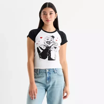 New World Terrifier Art The Clown Raglan Womens Crew Neck Short Sleeve Juniors Graphic T-Shirt