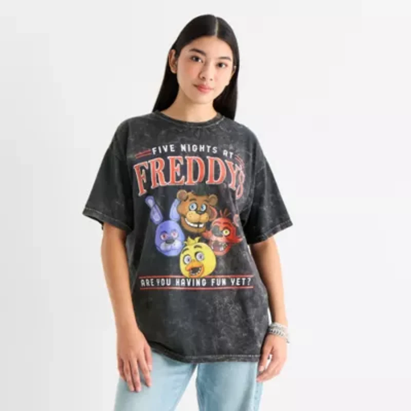 Five Nights At Freddy'S Womens Crew Neck Short Sleeve Oversized Juniors Graphic T-Shirt