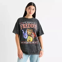 Five Nights At Freddy'S Womens Crew Neck Short Sleeve Oversized Juniors Graphic T-Shirt