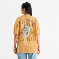 New World Brew Heaven Coffee Club Womens Crew Neck Short Sleeve Juniors Graphic T-Shirt