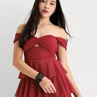Emerald Sundae Womens Short Sleeve Juniors Fit + Flare Dress