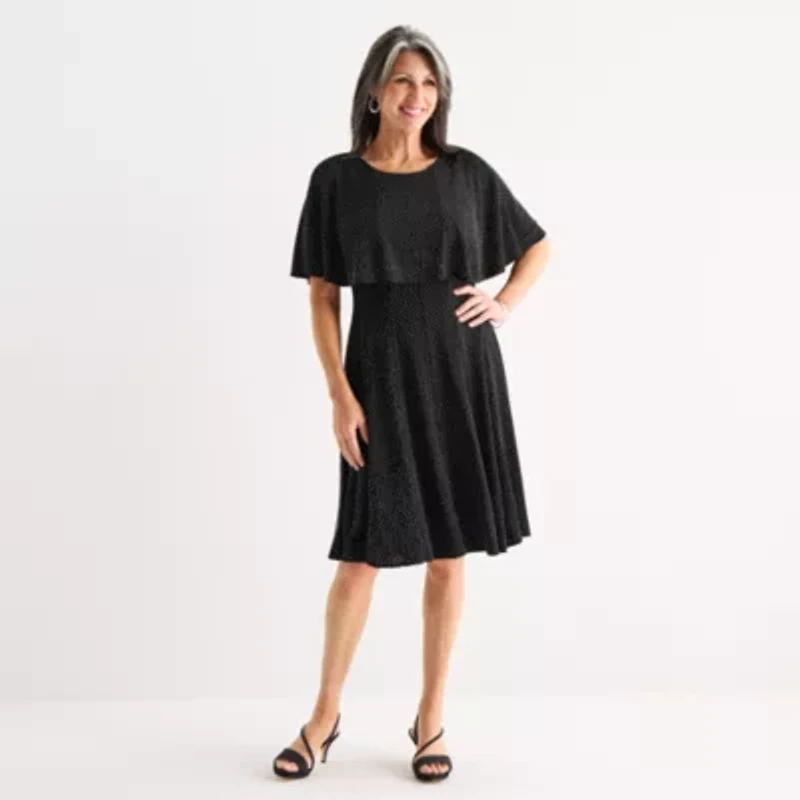 Danny & Nicole Womens Short Sleeve Dots Fit + Flare Dress