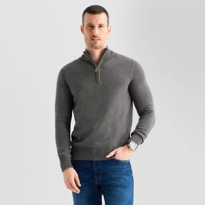 St. John's Bay Mens Mock Neck Long Sleeve Quarter-Zip Pullover Sweater