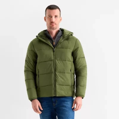 St. John's Bay Mens Hooded Water Resistant Midweight Puffer Jacket