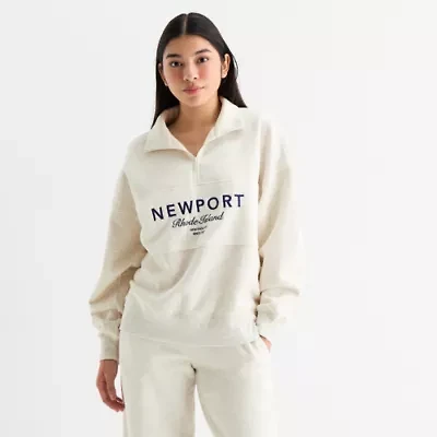 Arizona Womens Juniors Mock Neck Long Sleeve Quarter-Zip Pullover