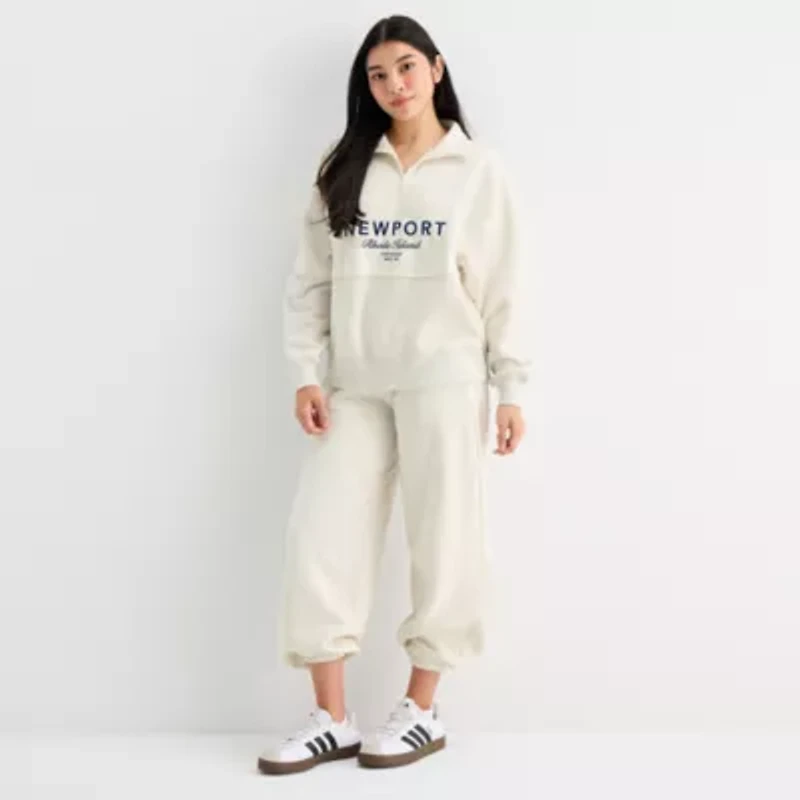 Arizona Womens Juniors Mock Neck Long Sleeve Quarter-Zip Pullover