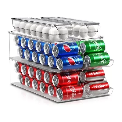 Sorbus Can & Egg Holder Stackable Can Dispenser Holds 12 Cans Each & 2 Egg Holders With Lid Holds 14 Eggs For Fridge, Pantry, Bpa-Free 4-pc. Storage Bin