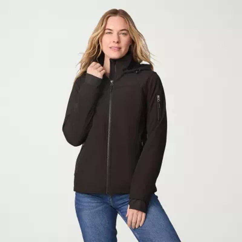 Free Country Womens Hooded Water Resistant Easy-on + Easy-off Lightweight Softshell Jacket
