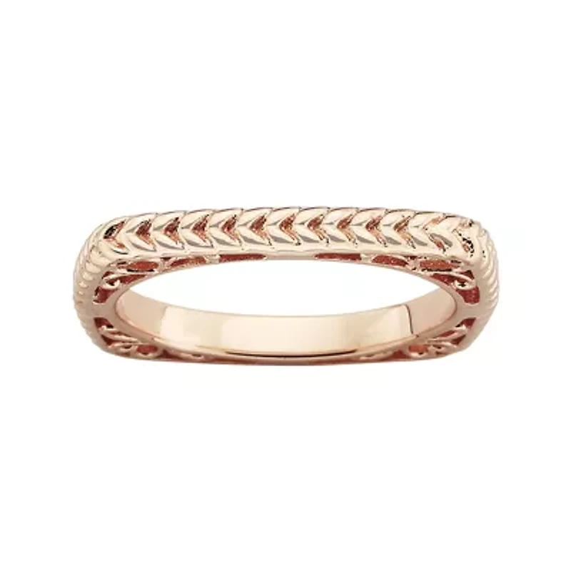 Personally Stackable 18K Rose Gold Over Sterling Silver Textured Square Ring