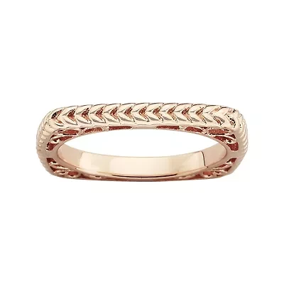 Personally Stackable 18K Rose Gold Over Sterling Silver Textured Square Ring
