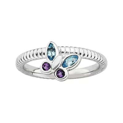 Personally Stackable Genuine Gemstone Sterling Silver Butterfly Ring