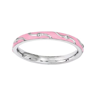 Personally Stackable Pink Enamel Stackable Swirl Ring