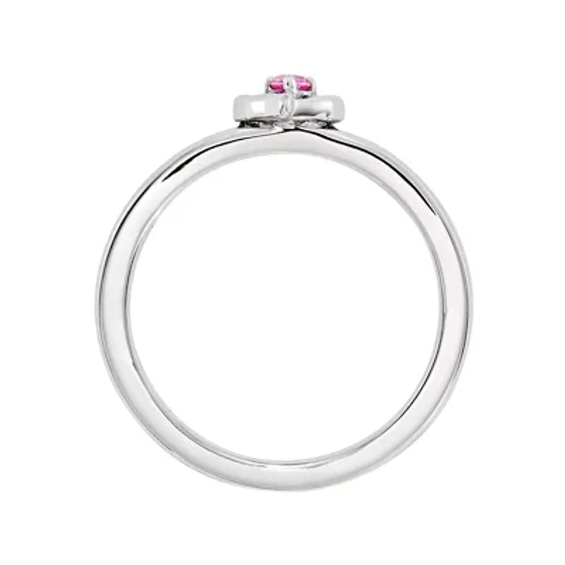 Personally Stackable Sterling Silver Lab-Created Pink Sapphire Heart Ring
