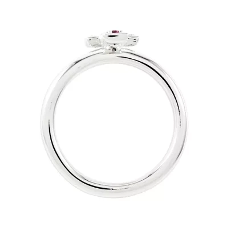Personally Stackable Genuine Pink Tourmaline Sterling Silver Cross Ring