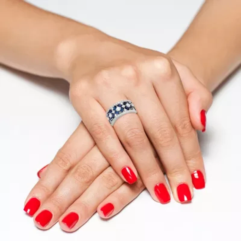 Womens 6MM Lab Created Blue Sapphire Sterling Silver Band