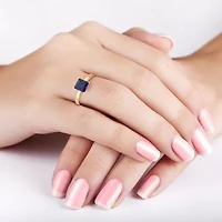 Womens Lab Created Blue Sapphire 10K Gold Solitaire Cocktail Ring