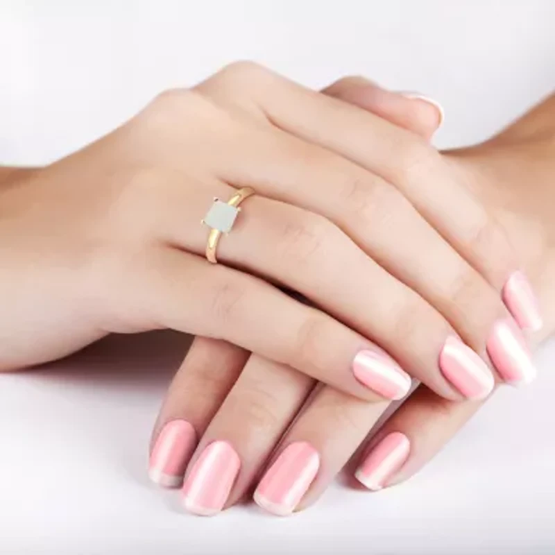 Womens Lab Created White Opal 10K Gold Solitaire Cocktail Ring