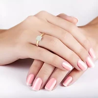 Womens Lab Created White Opal 10K Gold Solitaire Cocktail Ring