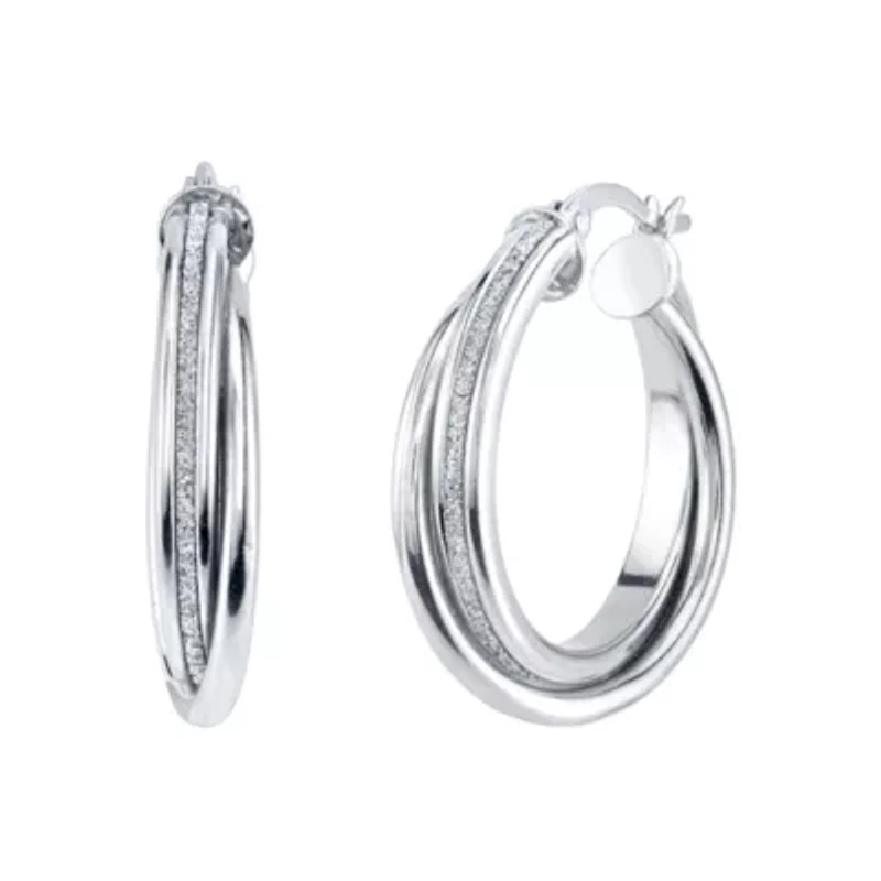 Womens Sterling Silver 25mm Hoop Earrings