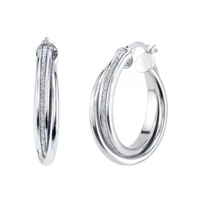 Womens Sterling Silver 25mm Hoop Earrings