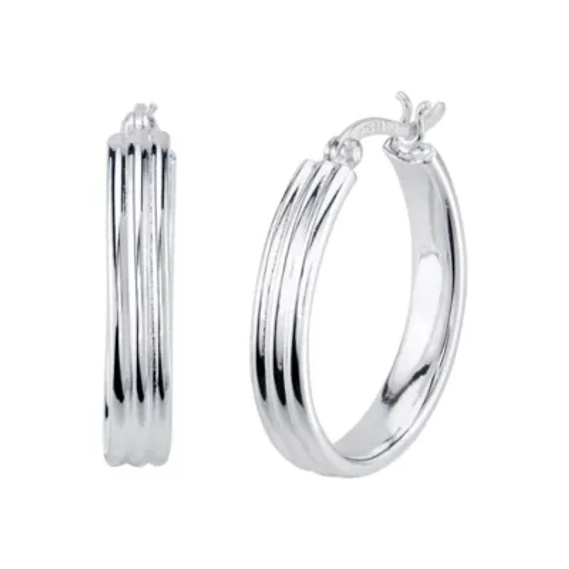 Womens Sterling Silver 26mm Hoop Earrings