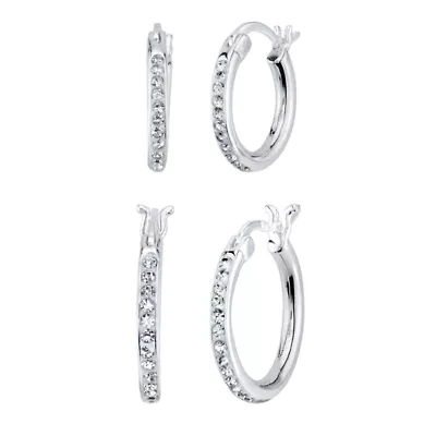 Womens White Crystal Sterling Silver 2 Pair Earring Set