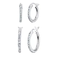 Womens White Crystal Sterling Silver 2 Pair Earring Set