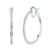 Womens White Crystal Sterling Silver 31.8mm Hoop Earrings