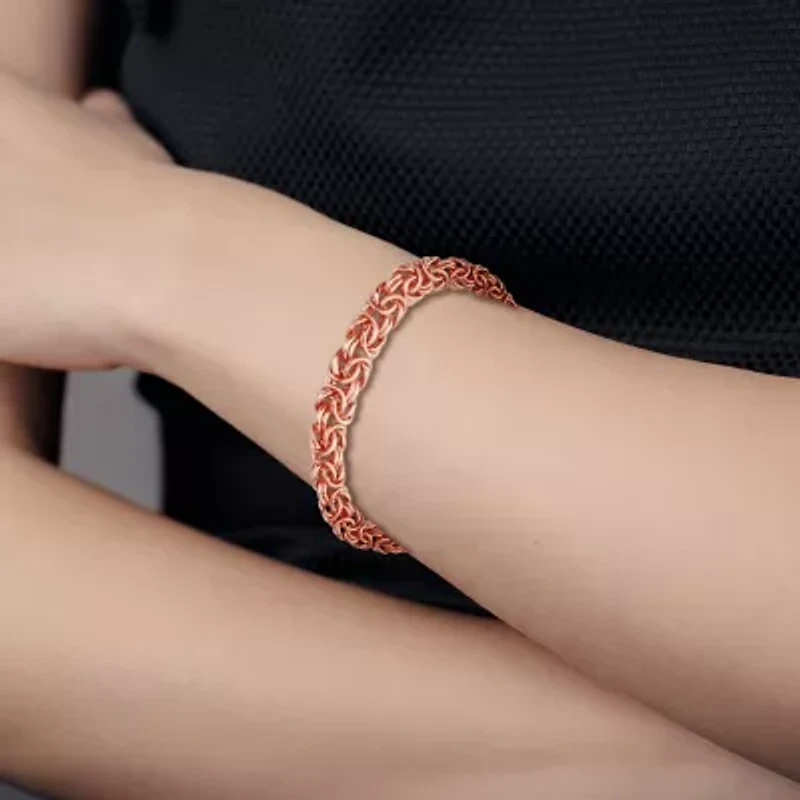 Made in Italy Womens 14K Gold Over Silver 7.5 Inch Semisolid Byzantine Chain Bracelet