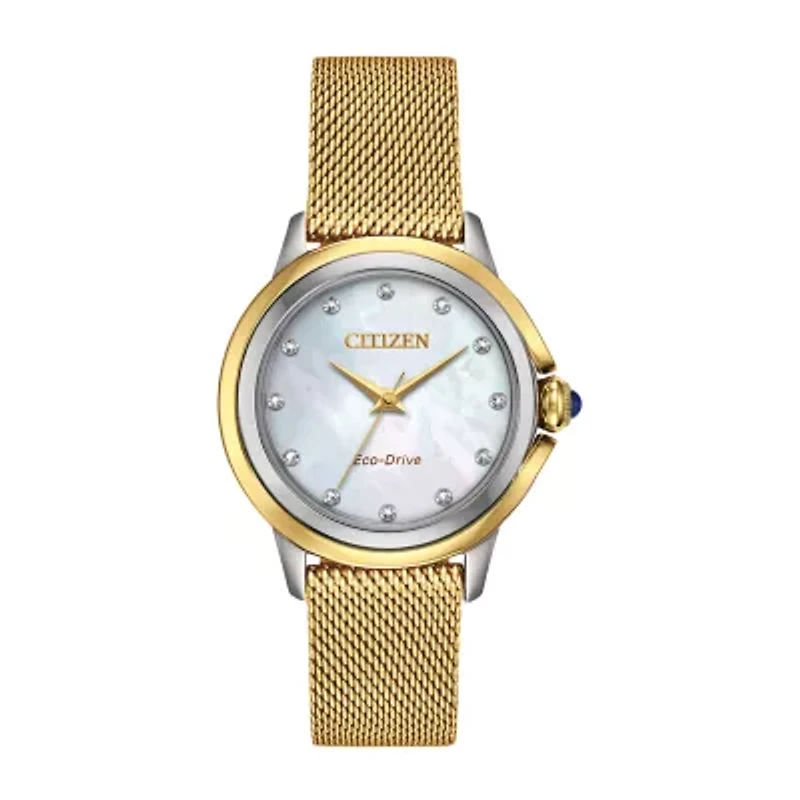 Citizen Womens Diamond Accent Gold Tone Stainless Steel Bracelet Watch Em0794-54d