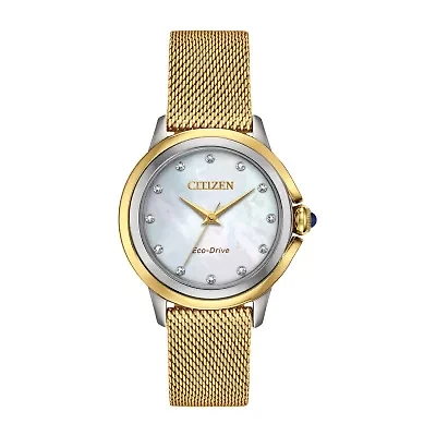 Citizen Womens Diamond Accent Gold Tone Stainless Steel Bracelet Watch Em0794-54d