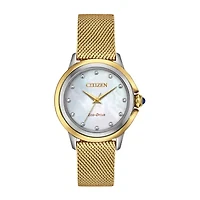 Citizen Womens Diamond Accent Gold Tone Stainless Steel Bracelet Watch Em0794-54d