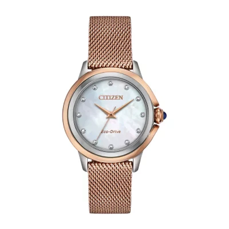 Citizen Womens Diamond Accent Rose Goldtone Stainless Steel Bracelet Watch Em0796-75d
